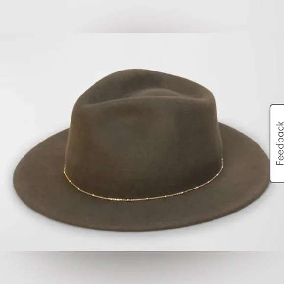 Van Palma by Anthropologie Wool Felt Gold Beaded Brown Fedora Hat Womens - Picture 6 of 6
